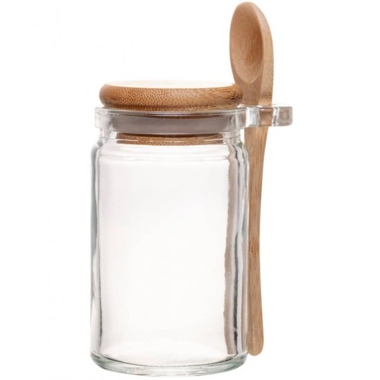 Porta Mantimentos 140ml Redondo com Colher e Tampa de Bambu Vidro